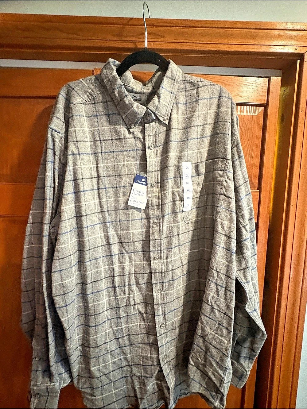 Croft & Barrow The Extra-Soft Flannel Classic Fit Shirt Gray & Blue XXL